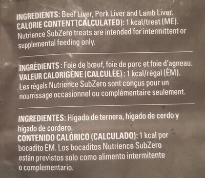 Nutrience SubZero Beef Liver, Pork Liver, & Lamb Liver Dog Treats - Ingredients - en
