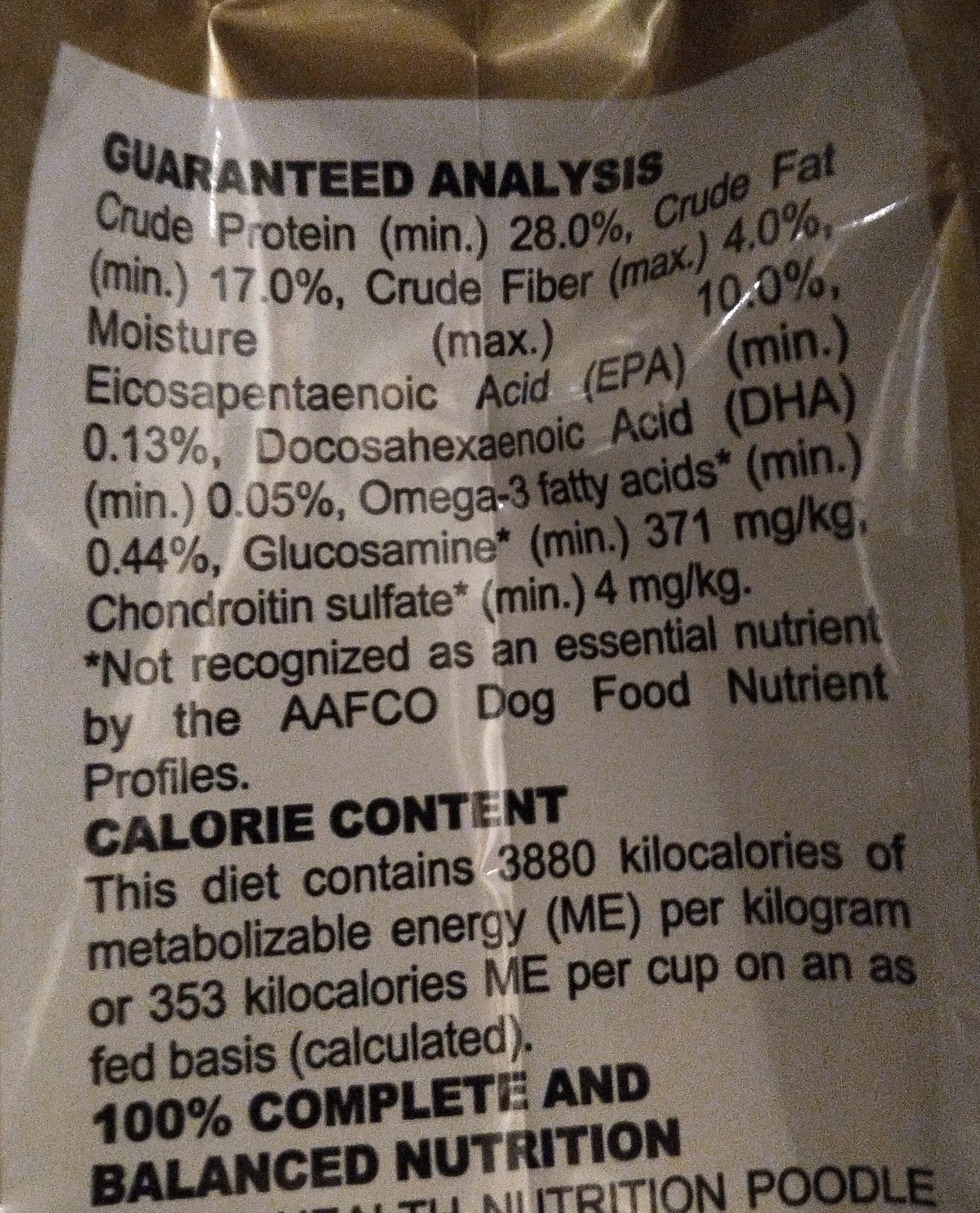 Dry Kibble Dog Food for Adult Poodles - Nutrition facts - en