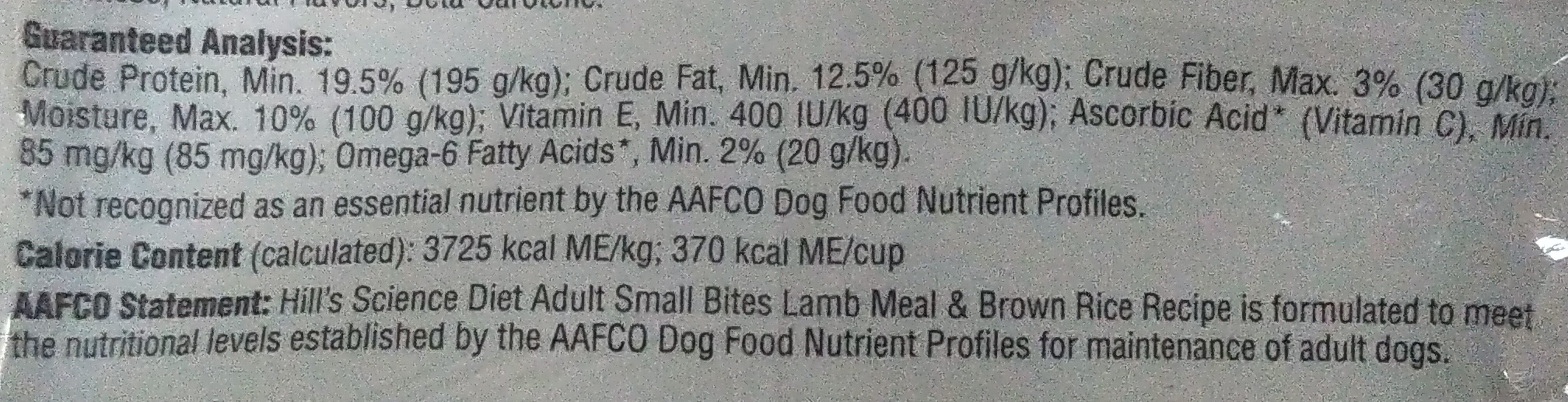 Adult 1-6 Small Bites Dog Food - Nutrition facts - en
