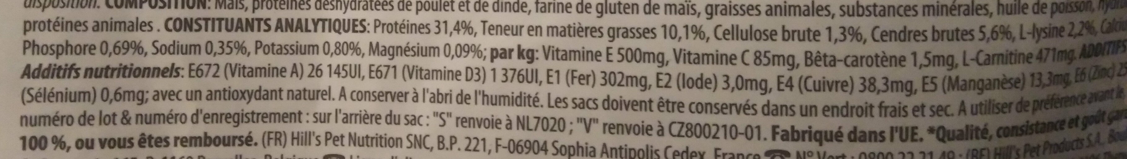 Sterilised cat Young adult 6 months - 6 years - Poulet - Nutrition facts - fr