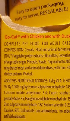 Purina Go Cat with Chicken and with Duck - Ingredients
