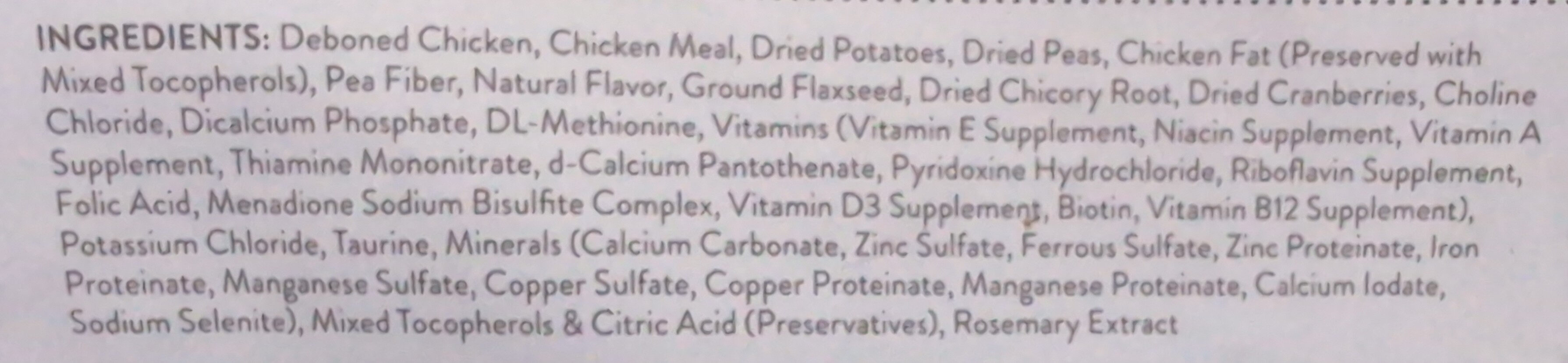 Simply Nourish Grain Free Adult Cat Food Chicken & Pea - Ingredients - en