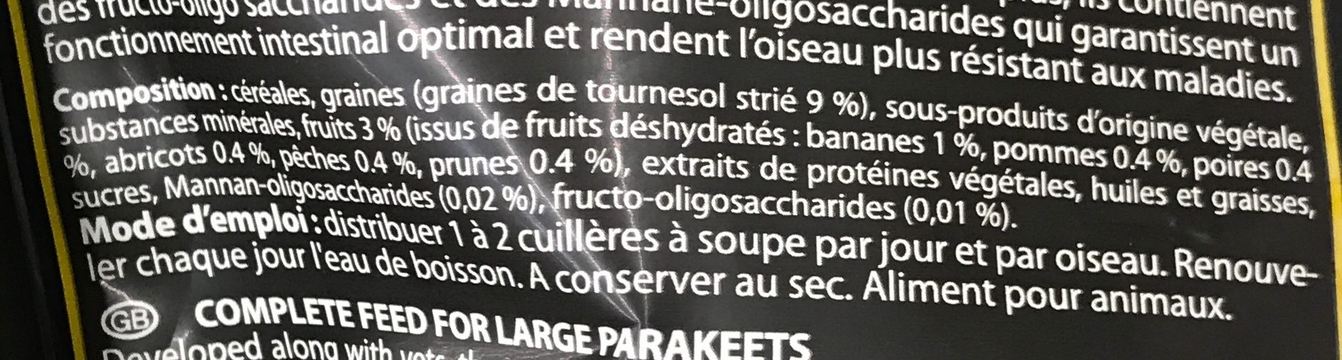 Menu Premium aux fruits Grandes Perruches - Ingrédients - fr
