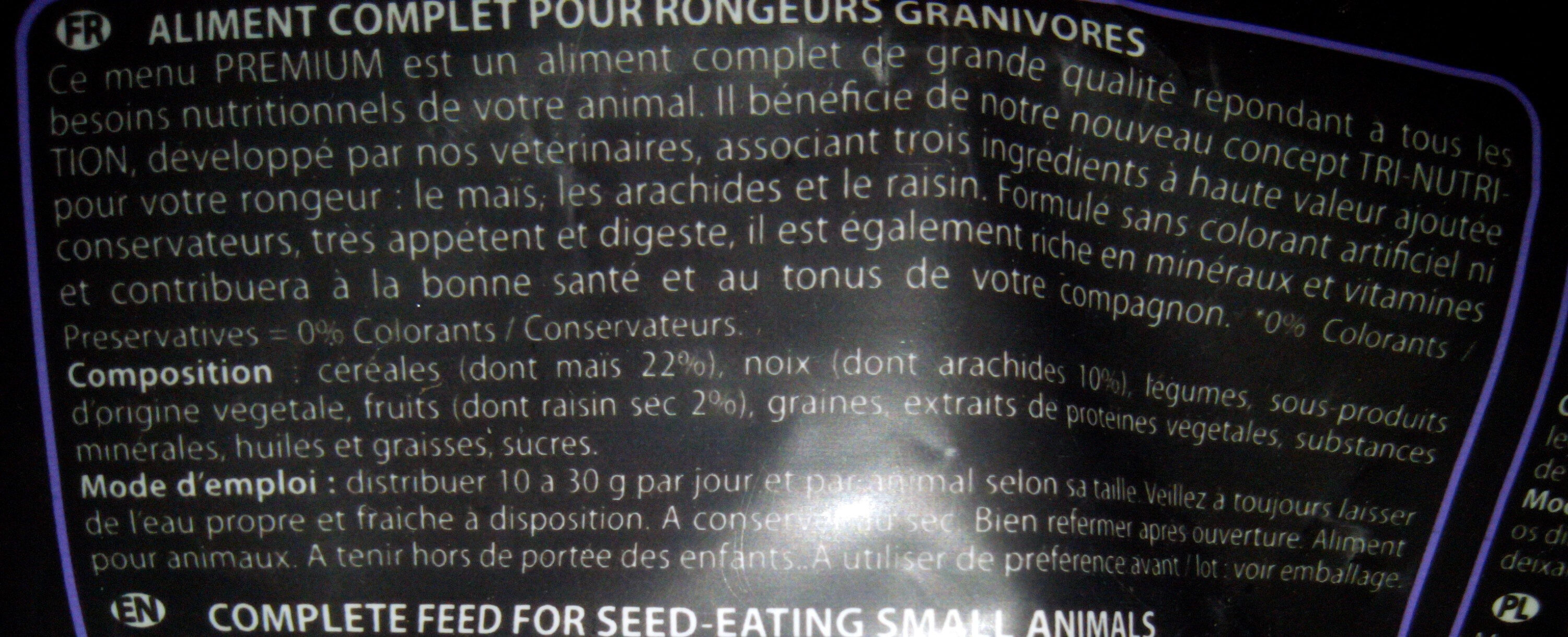 menu premium rongeur granivore - Ingrédients - fr