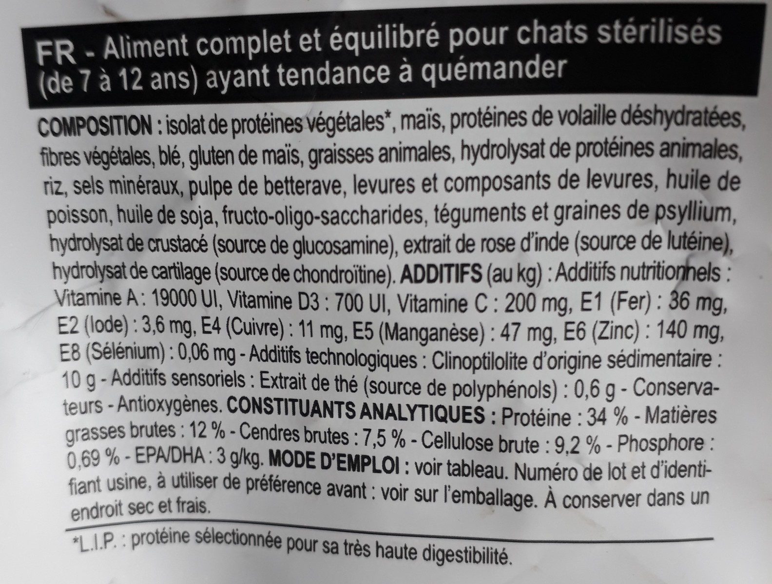 Sterilised Appetite Control 7+ 3.5K - Ingrédients - fr