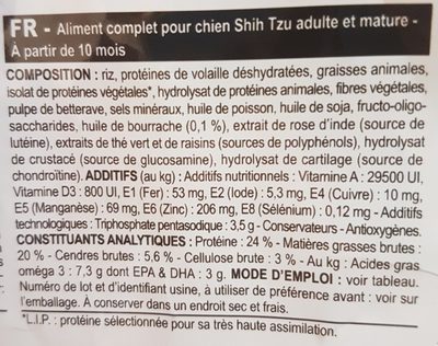3KG - Croquettes Shih Tzu Adulte - Ingredients - fr