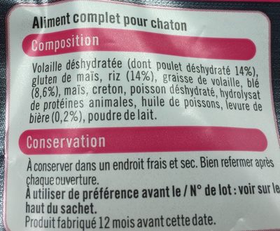 Croquettes Pour Chaton Premium U, - Ingredients - fr