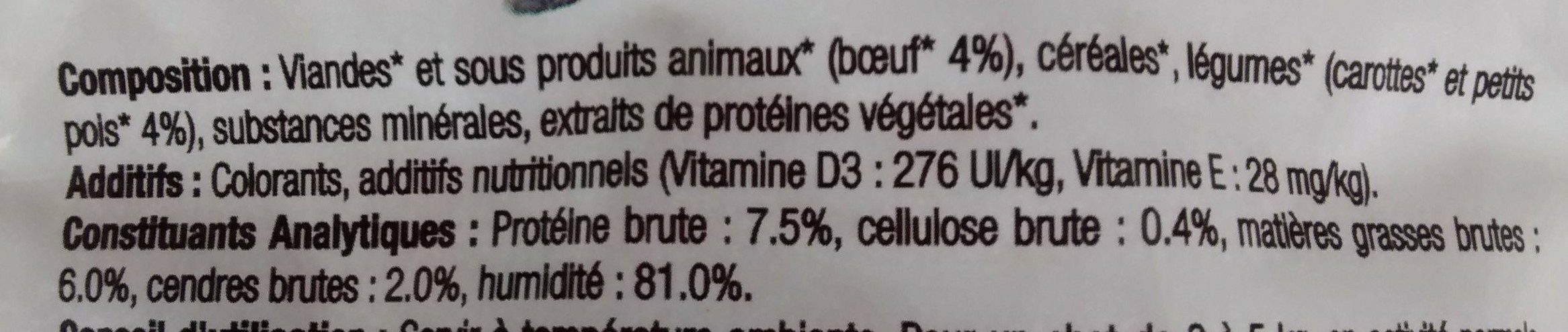 Patee Boeuf Et Legumes Chat - Ingredients - fr
