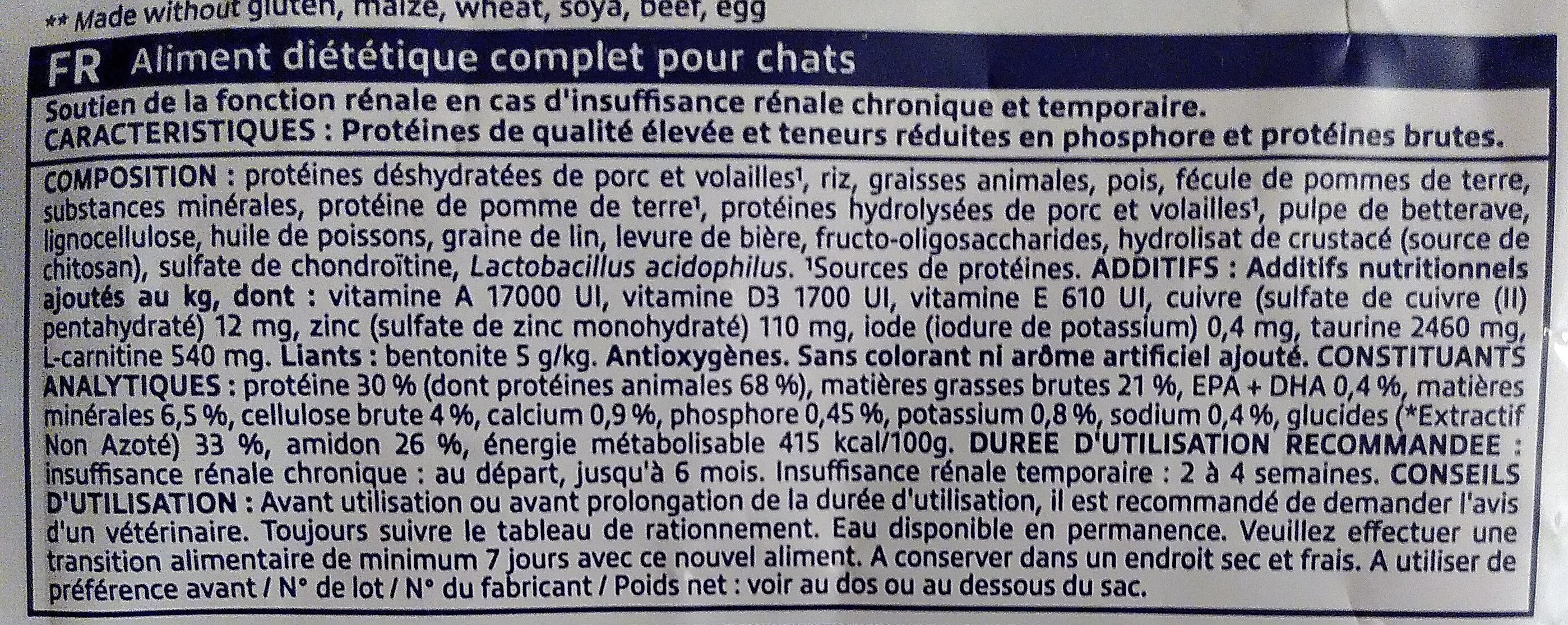 KIDNEY SUPPORT POUR CHAT 3 KG - Ingredients - fr