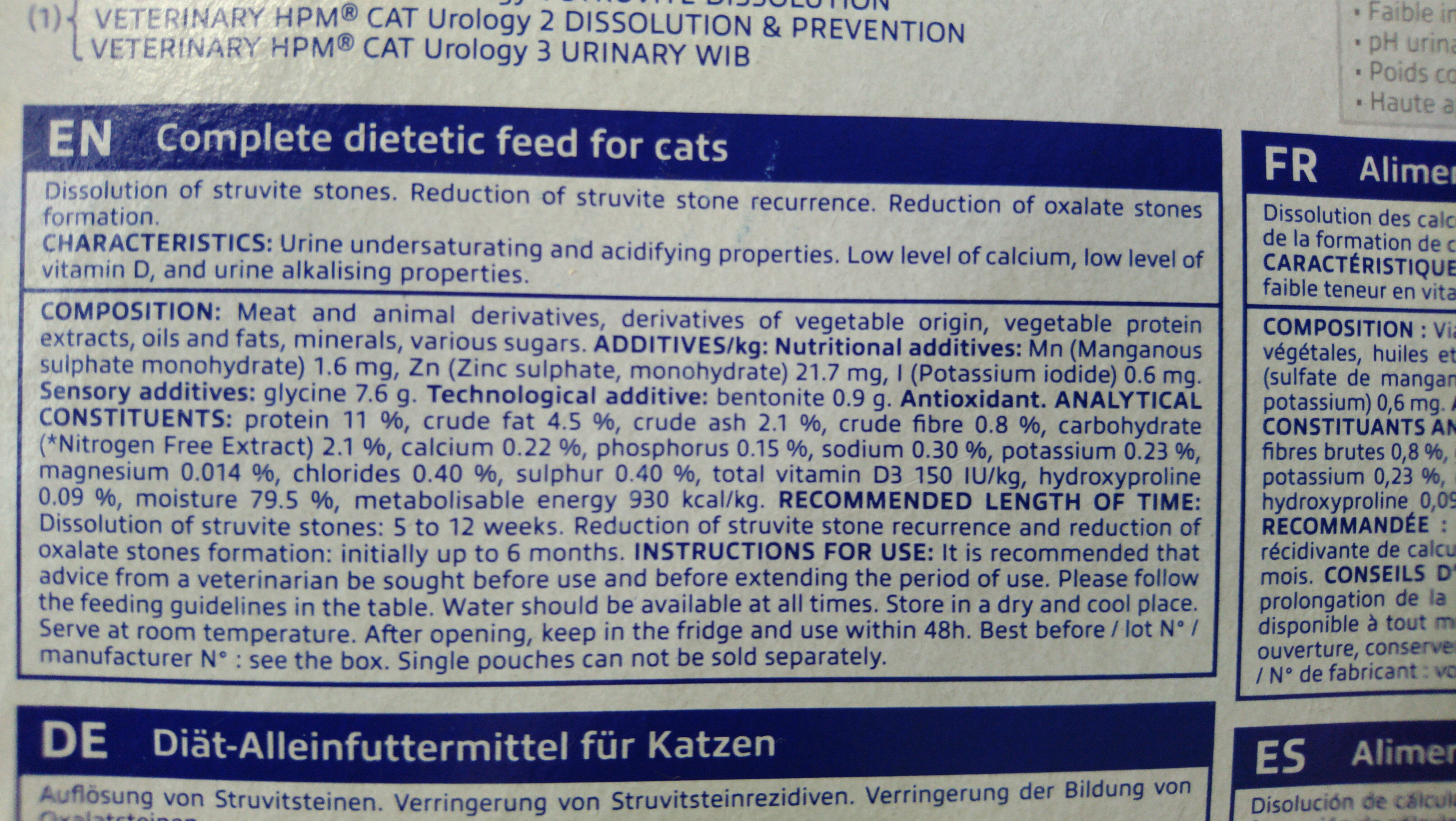 Veterinary HPM CAT Urology 2 Dissolution & Prevention - Nutrition facts - en