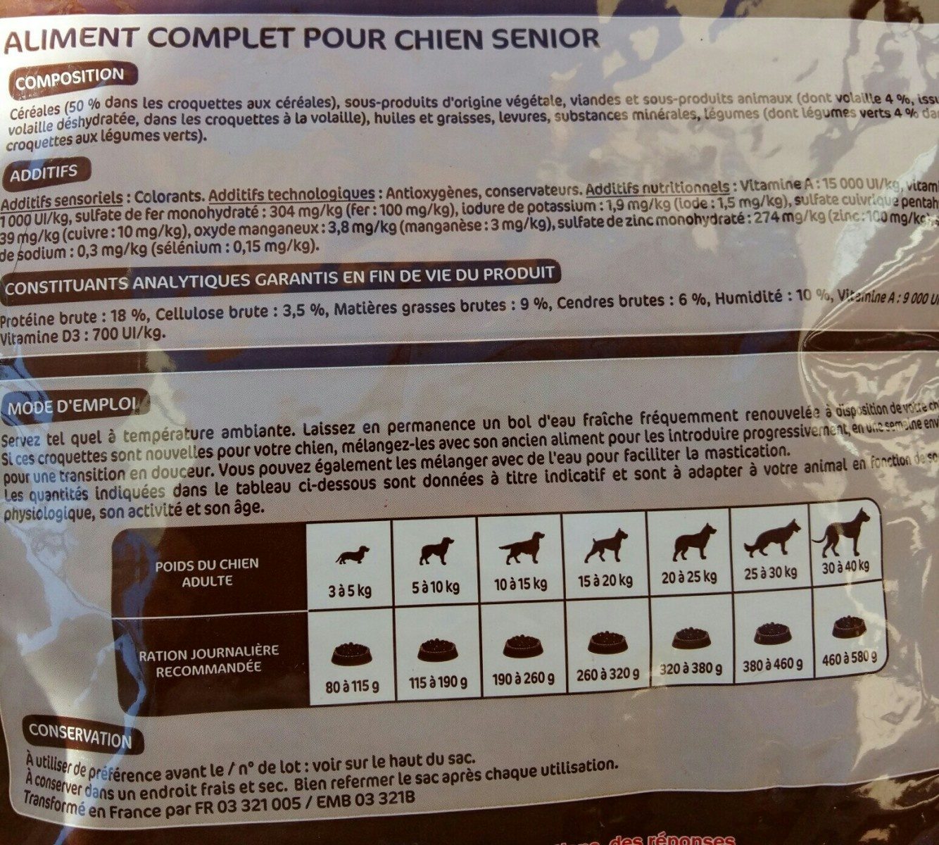Croquettes Chiens Lydog, Senior 3kg - Ingredients - fr