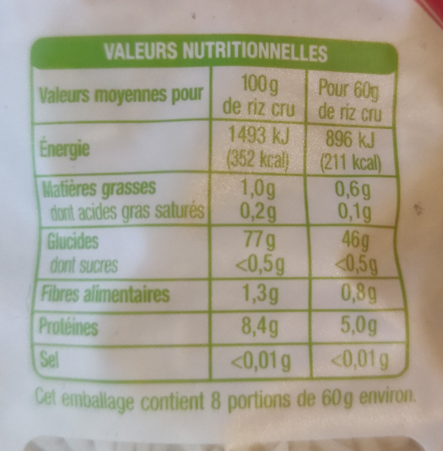 Riz basmati - Nutrition facts - fr