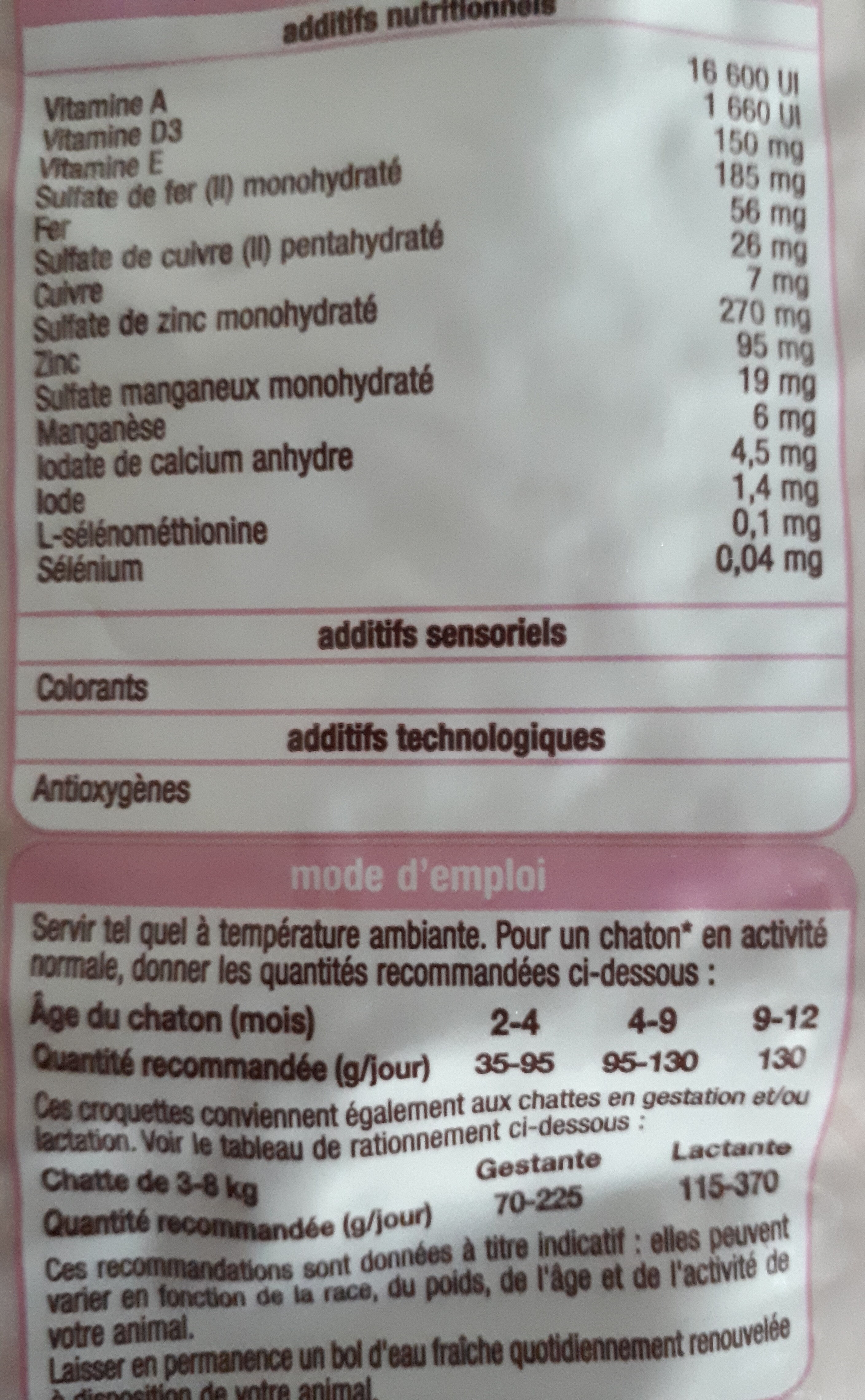 Auchan Croquettes Chaton Poulet / Carottes Et Lait - Nutrition facts - fr