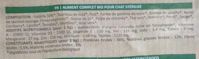 Bio organic pet food pour chat stérilisé - Ingrédients - fr