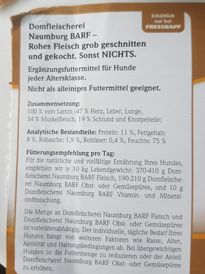 Domfleischerei Naumburg BARF Lamm - Ingredients - de