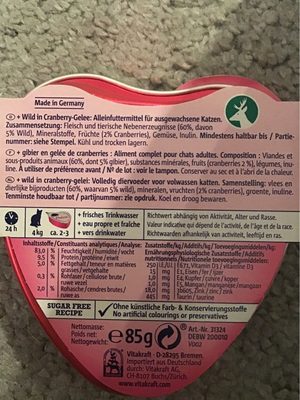 Vitakraft Poésie - Gibier En Gelée Fruit De Canneberges - Ingredients - fr