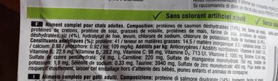 Croquettes Adult 1+ Chats stérilisés Saumon - Nutrition facts - fr
