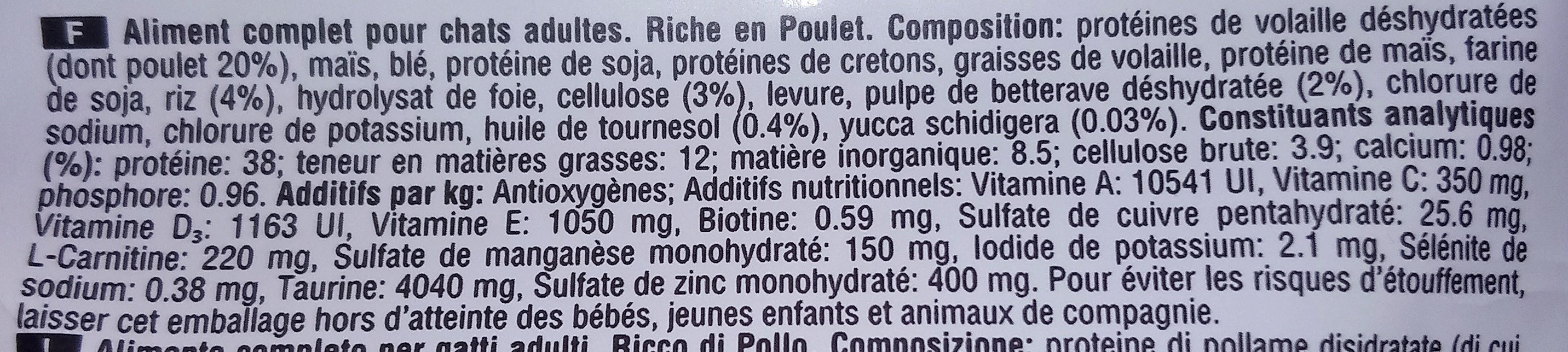 Croquettes Adult 1+ Chats stérilisés Poulet - Ingredients - fr