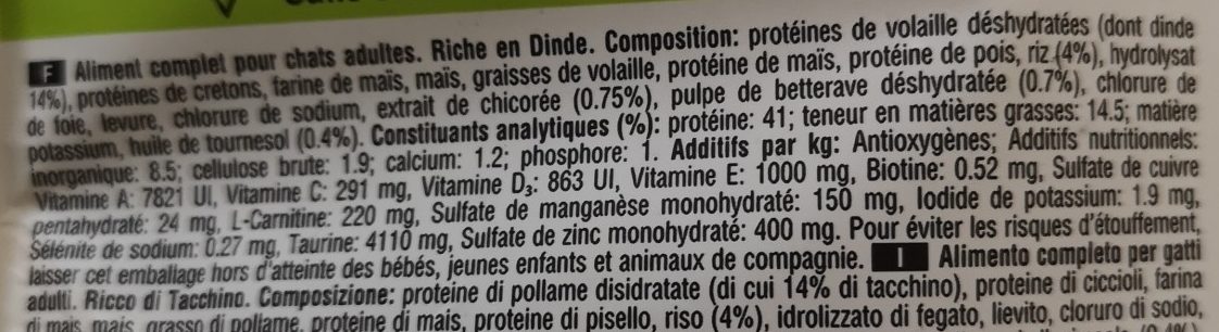 Croquettes Sensitive 1+ Dinde - Ingrédients - fr