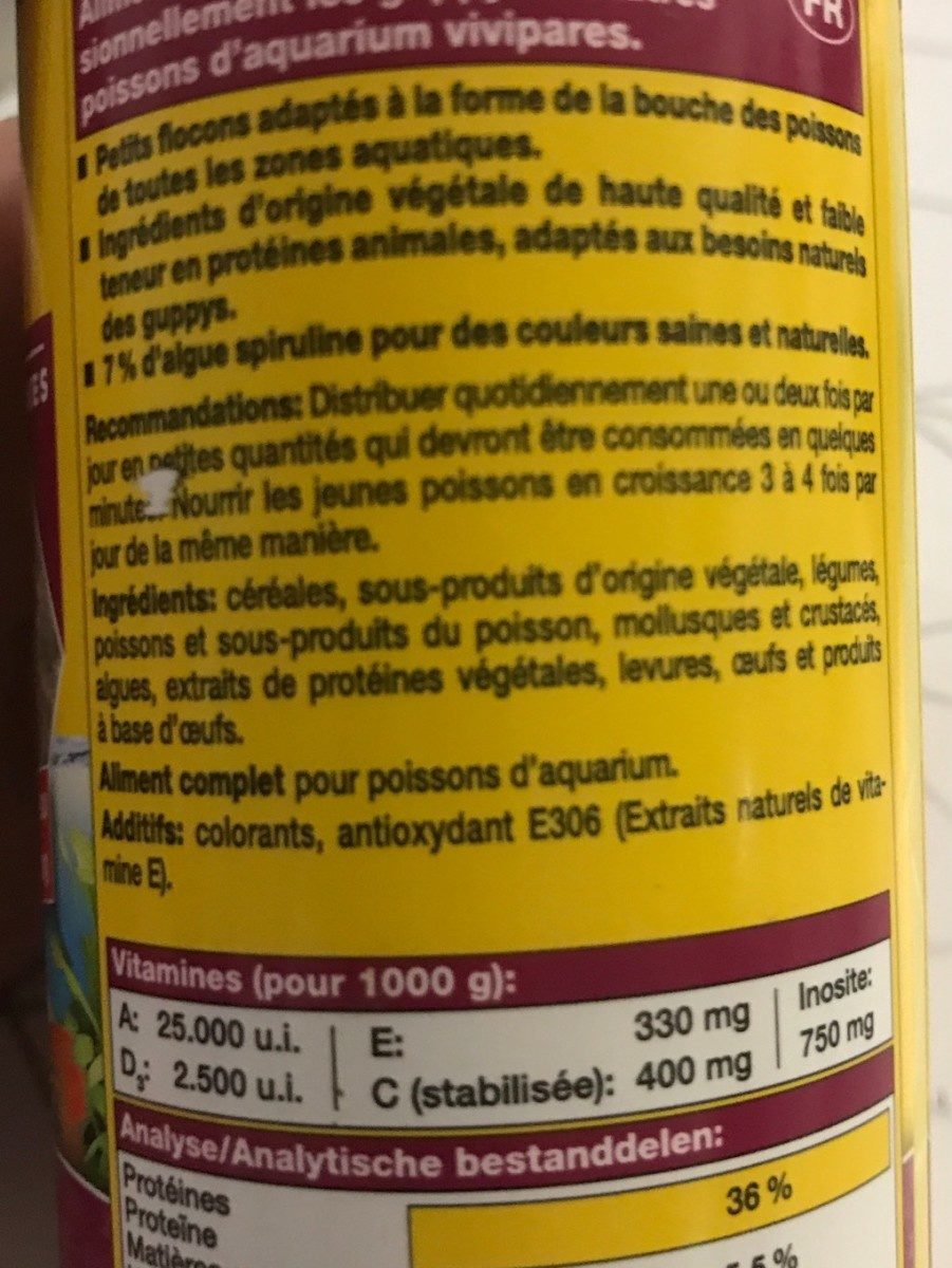 JBL Novoguppy Nourriture Spécifique Pour Les Guppys - Informations nutritionnelles - fr