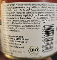 Katzenfutter vom Bio-Bauern Rind Sensitive - Ingredients - de