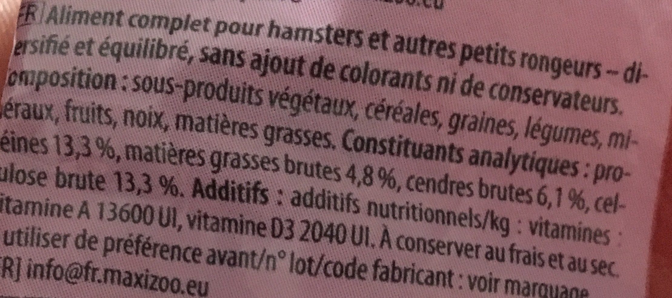 Aliment pour hamster - Ingrédients - fr
