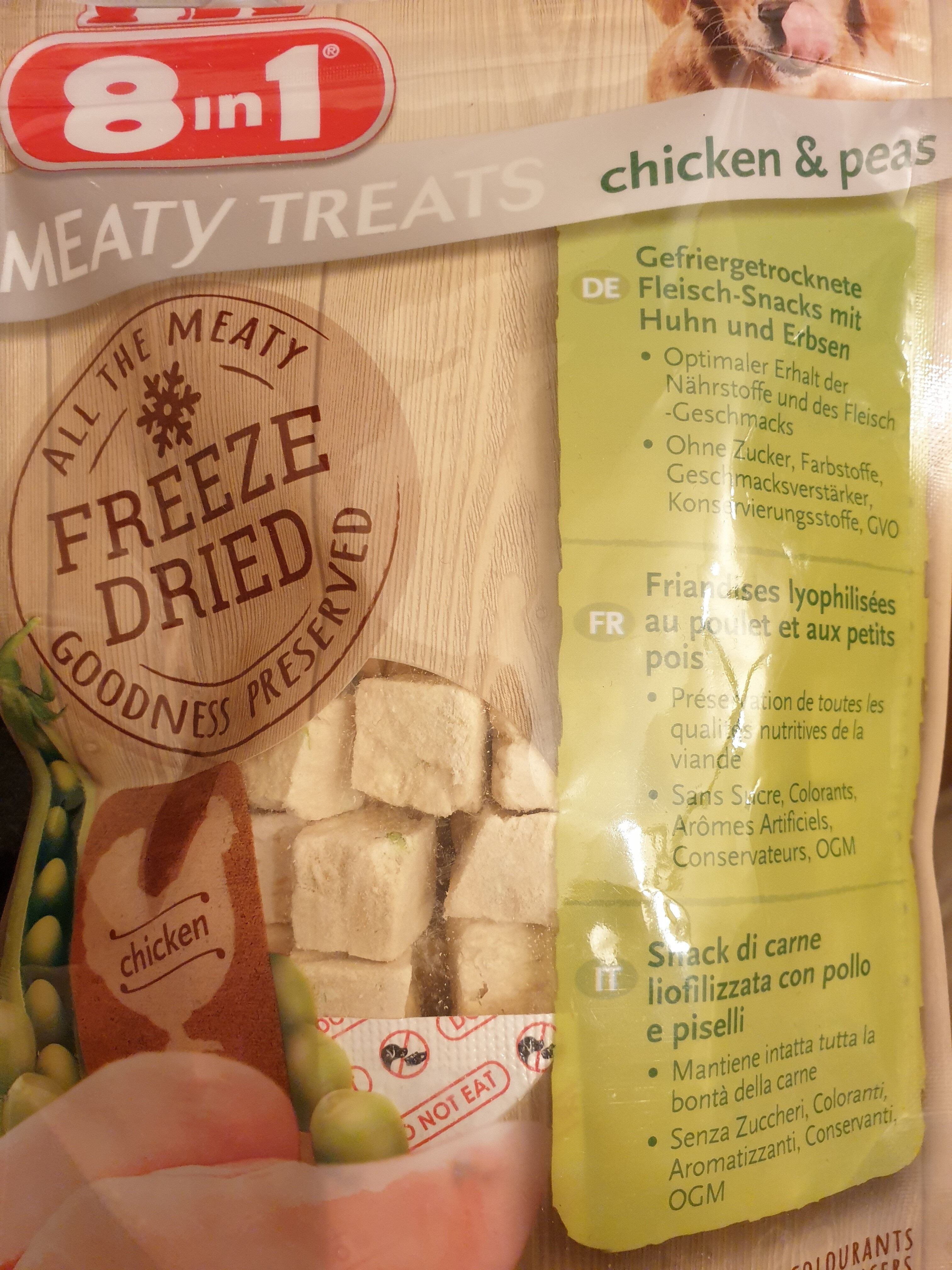 meaty treats - chicken and peas - Product - fr