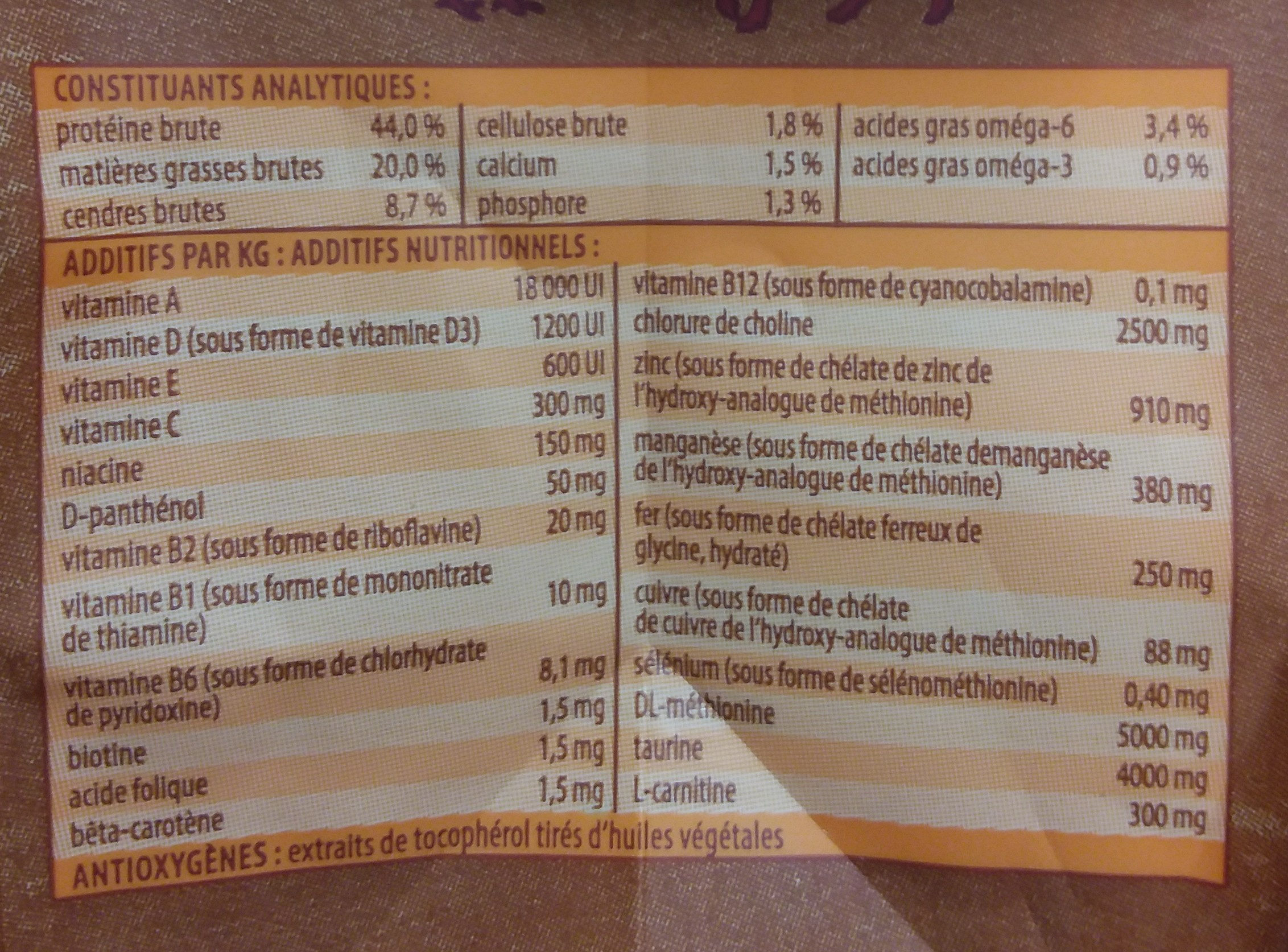 Croquettes Adulte poulet sanglier - Nutrition facts - fr