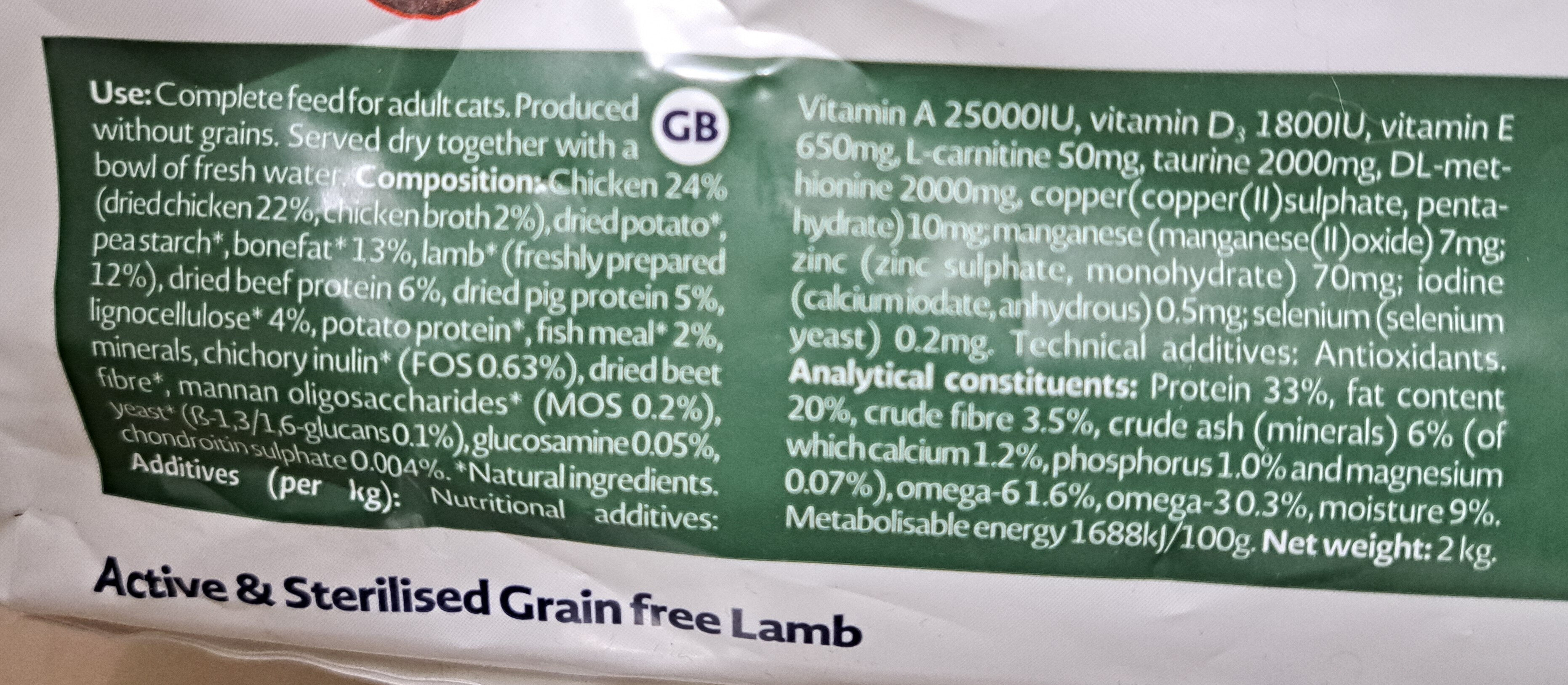 Bozita Active & Sterilized Grain free Lamb - Ingredients - en