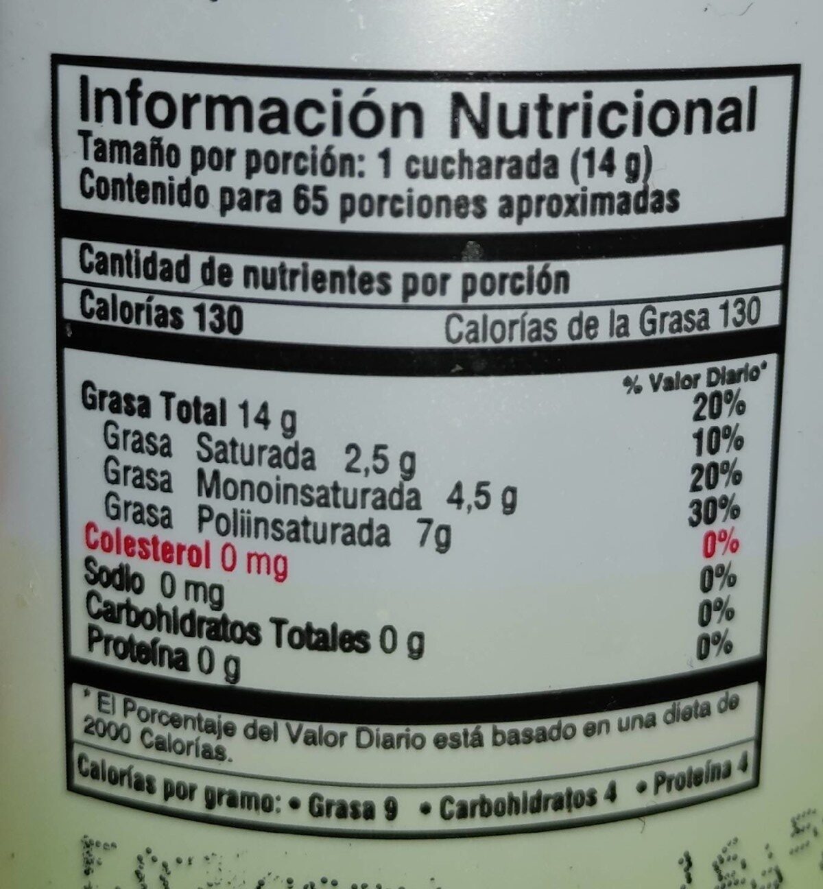 Aceite de Maíz Comestible - Nutrition facts - fr