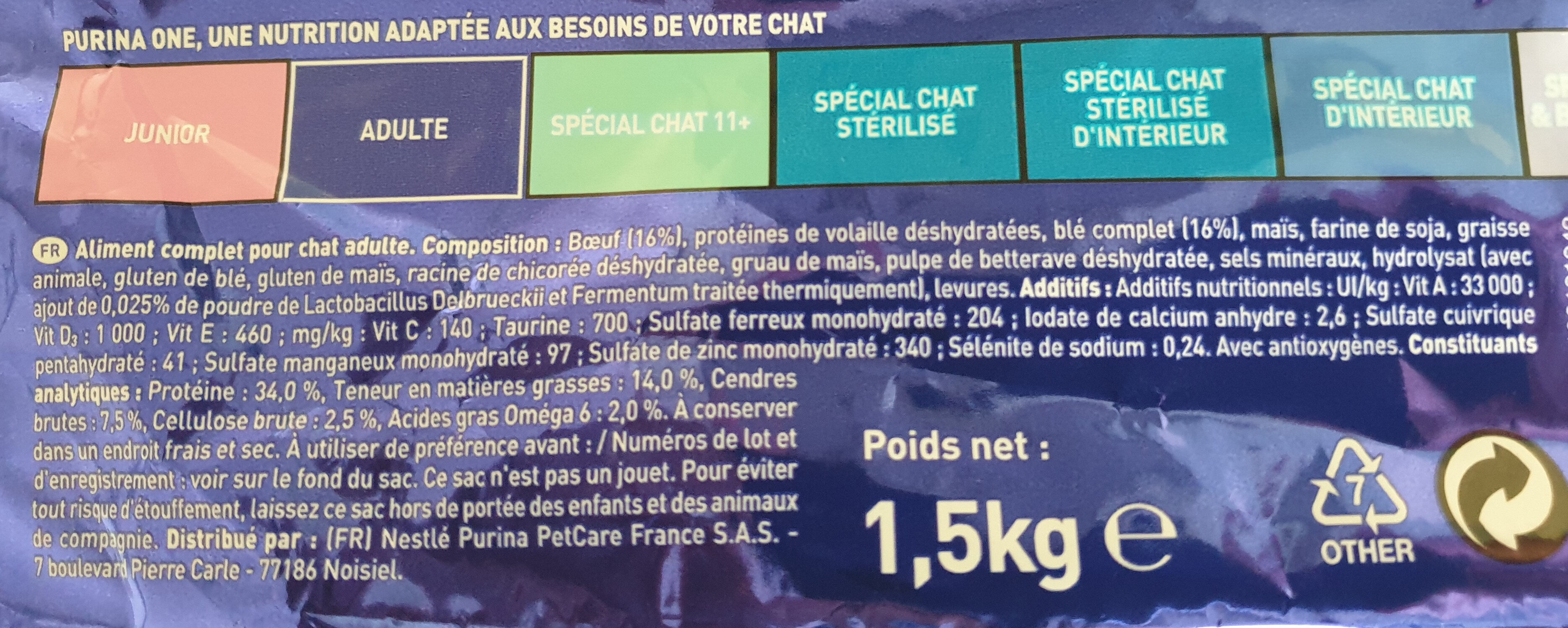 One Croquette Chat Adulte Boeuf 1.5Kg - Ingredients - en