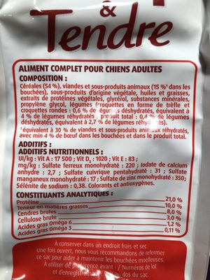 1.5KG Croquettes Bien Etre Boeuf Cereales Legumes Fido - Ingrédients - fr
