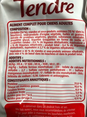 1.5KG Croquettes Bien Etre Boeuf Cereales Legumes Fido - Informations nutritionnelles - fr