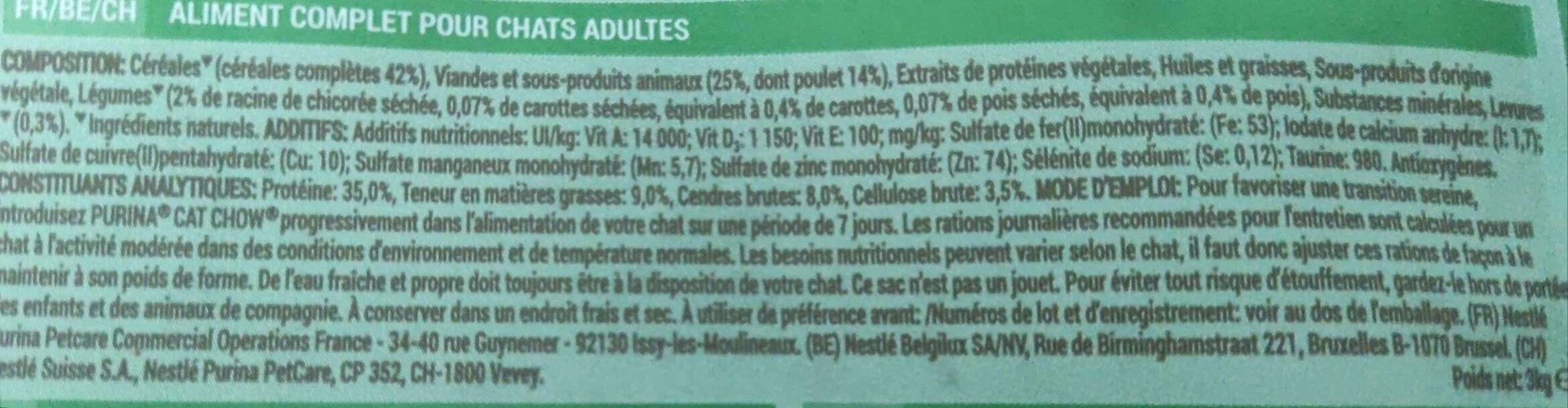 Cat Chow - Croquettes Chat Sterilisé 3KG - Informations nutritionnelles - fr