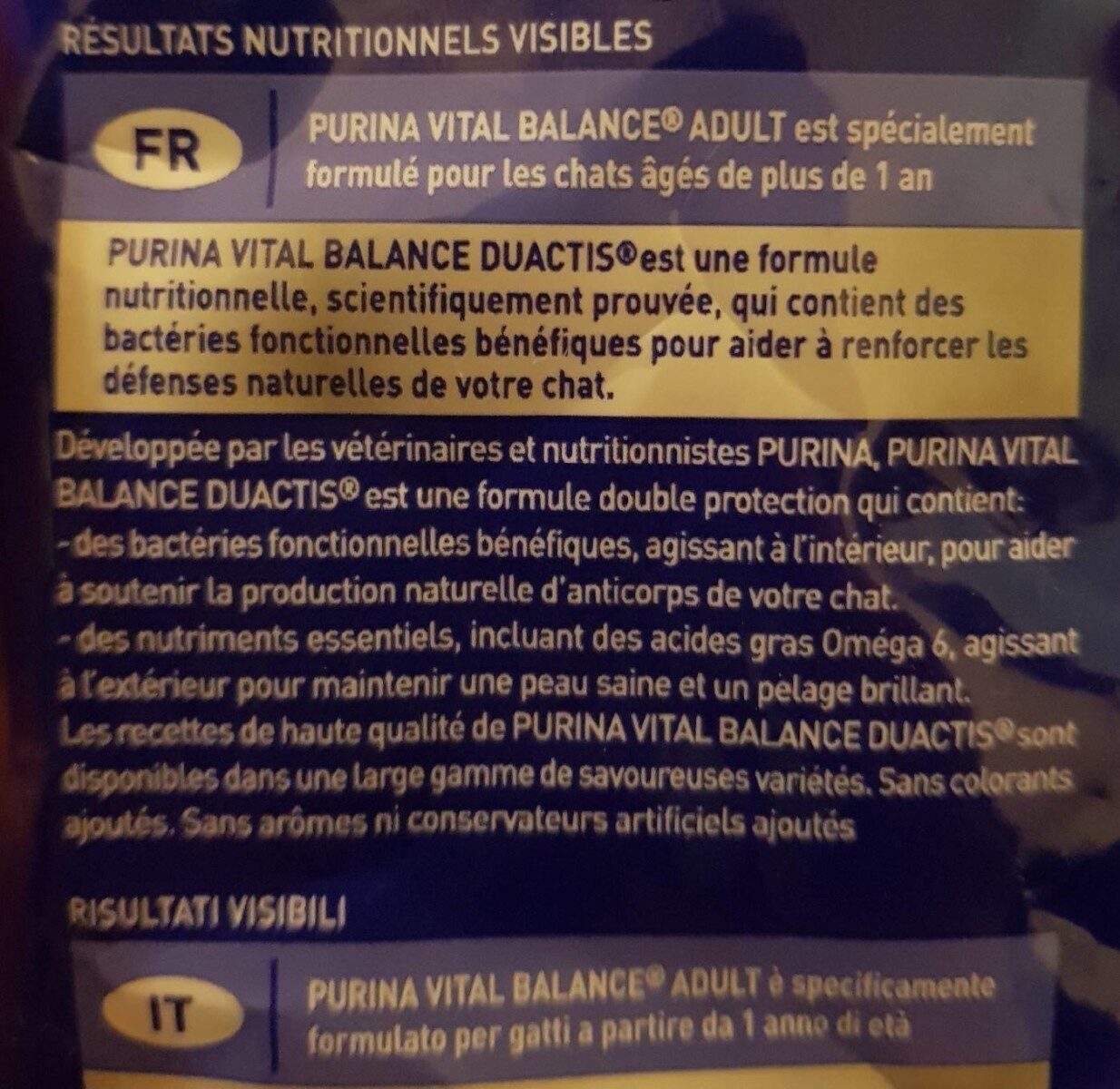 Duactis Dual protection Purina Vital Balance - Nutrition facts - fr