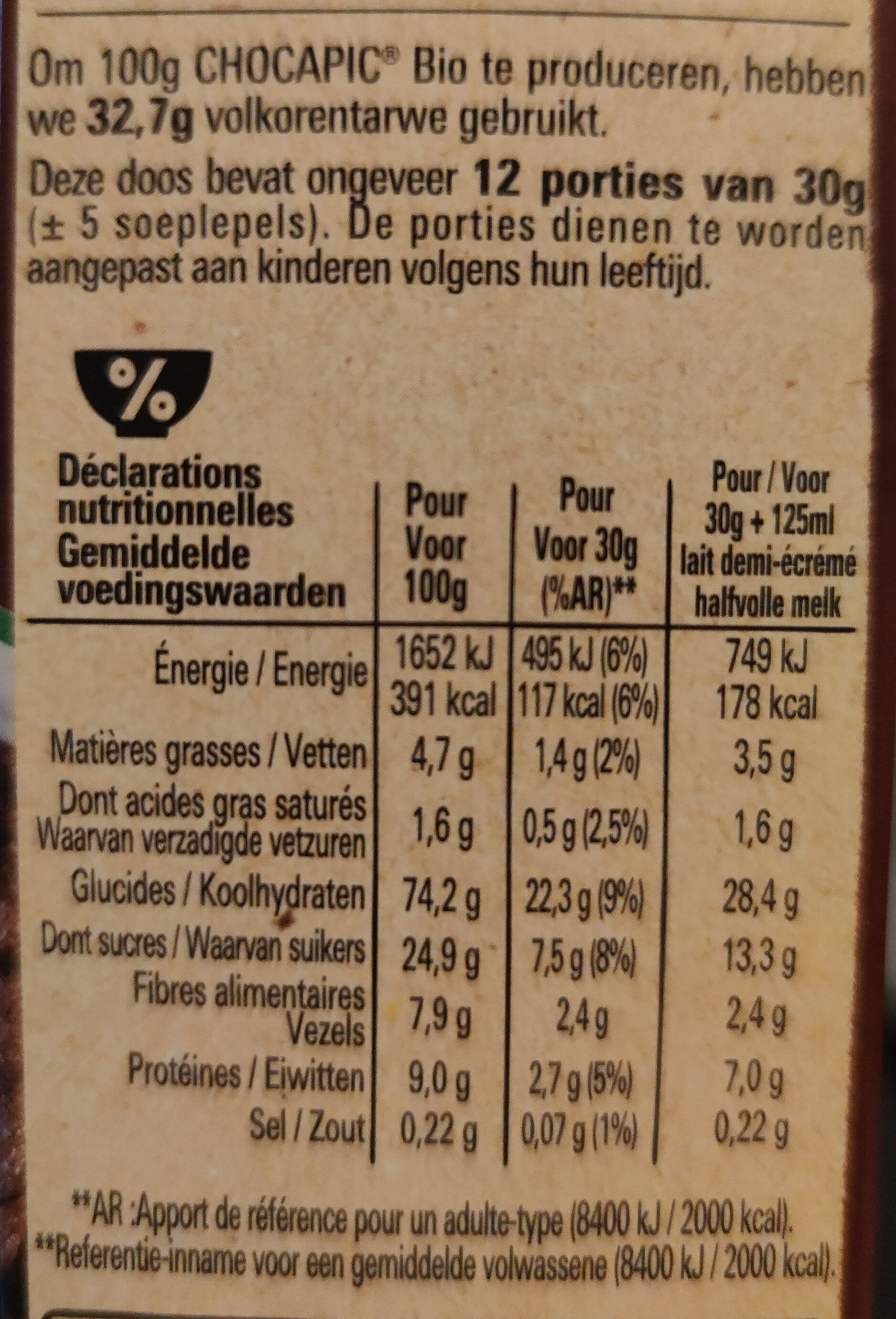 Chocapic bio - Nutrition facts - fr