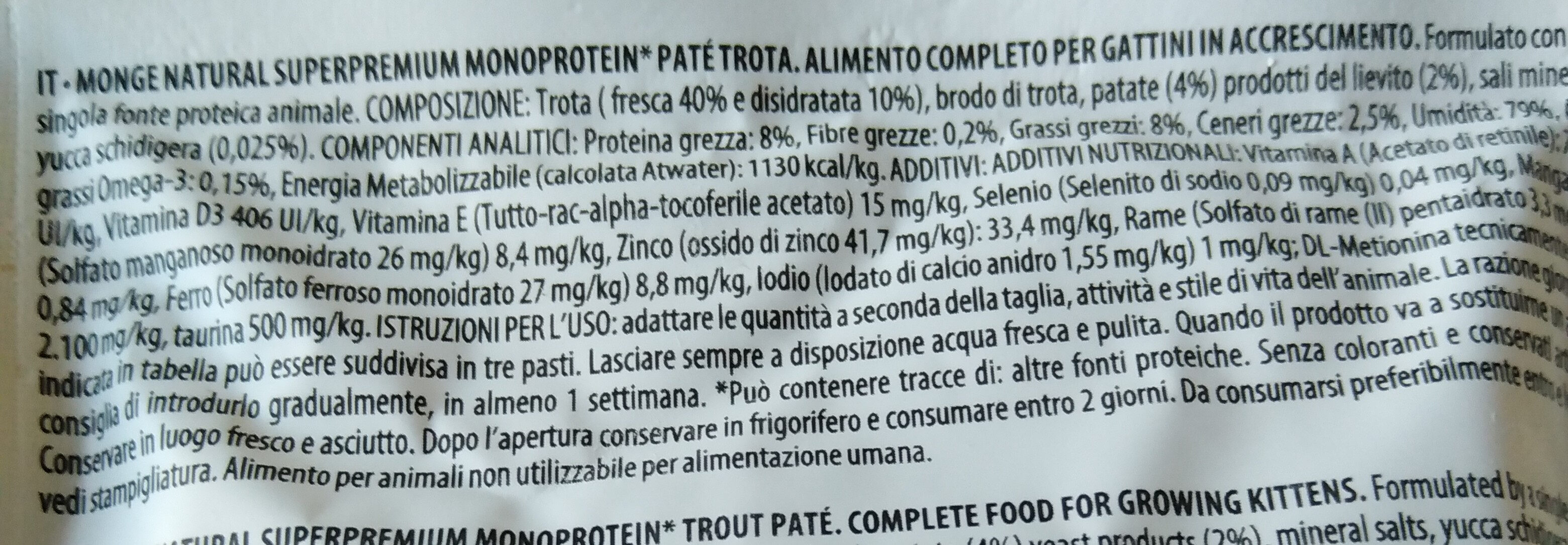 kitten patè trota - Nutrition facts - it