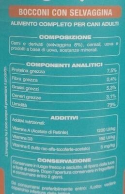 bocconi con selvaggina - Nutrition facts - it