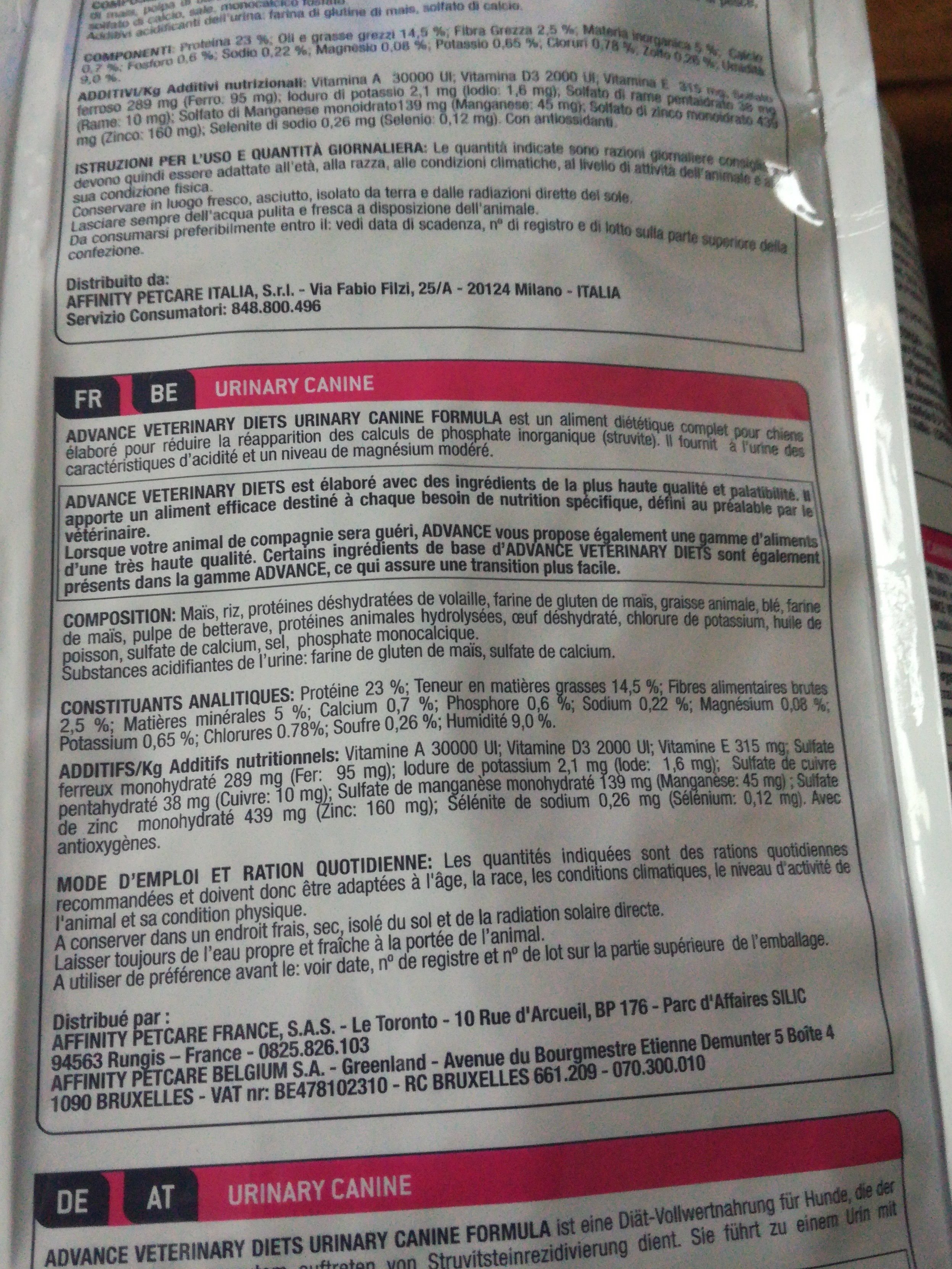 Advance Urinary Canine - Ingredients - fr