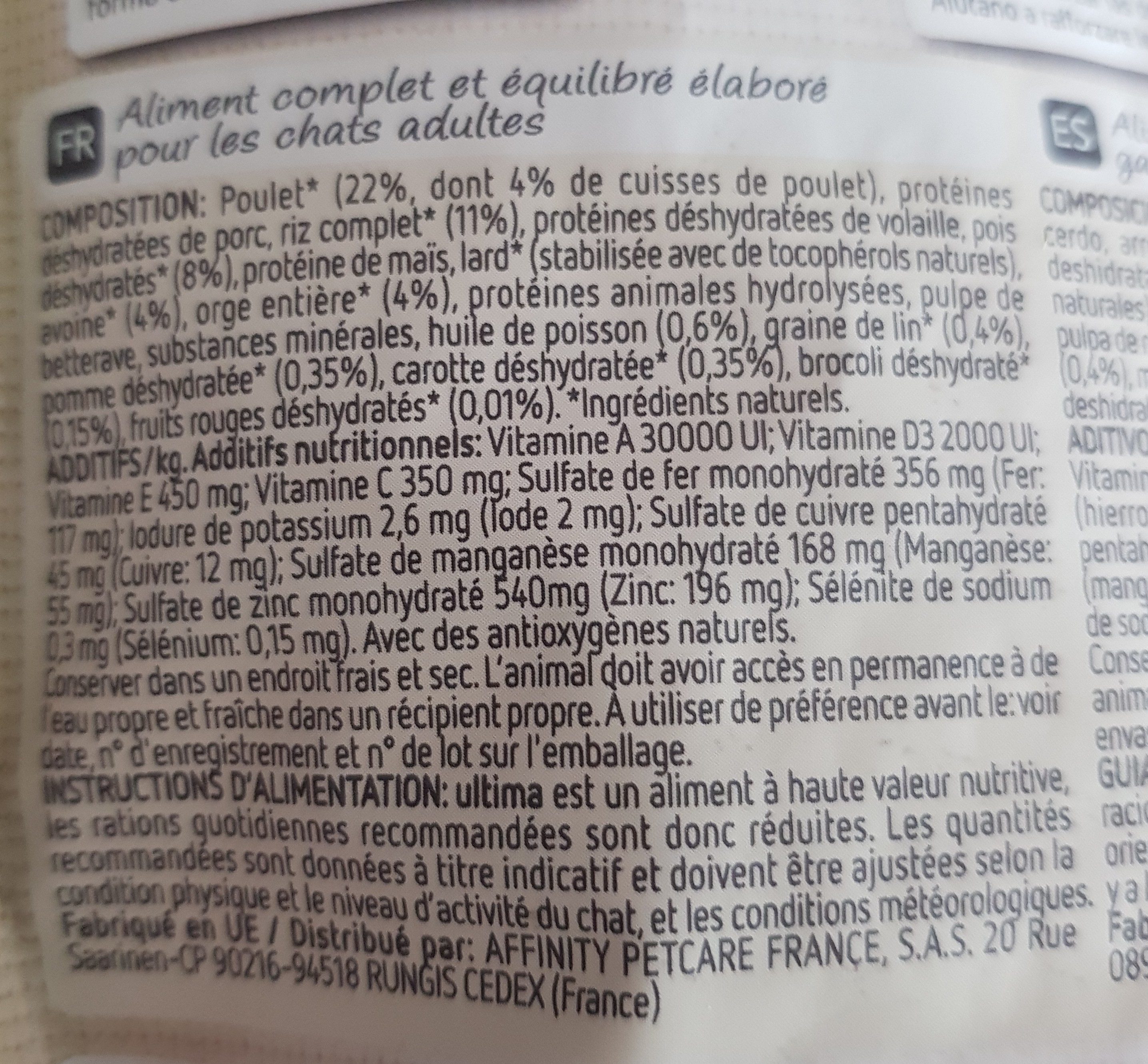 ultima nature adulte poulet - Ingredients - fr