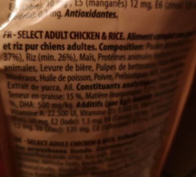 Sélect premium Adult chicken rice - Nutrition facts