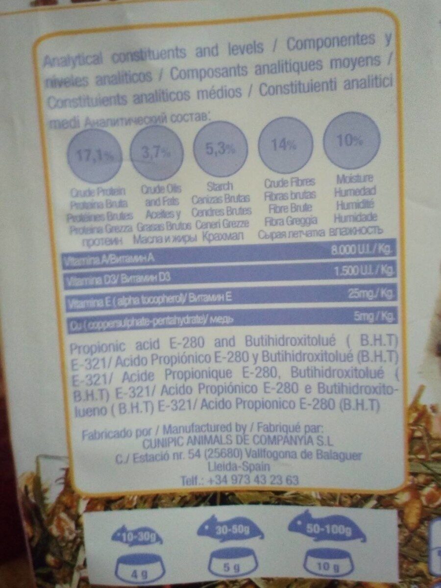 Hamster mini - Nutrition facts - es
