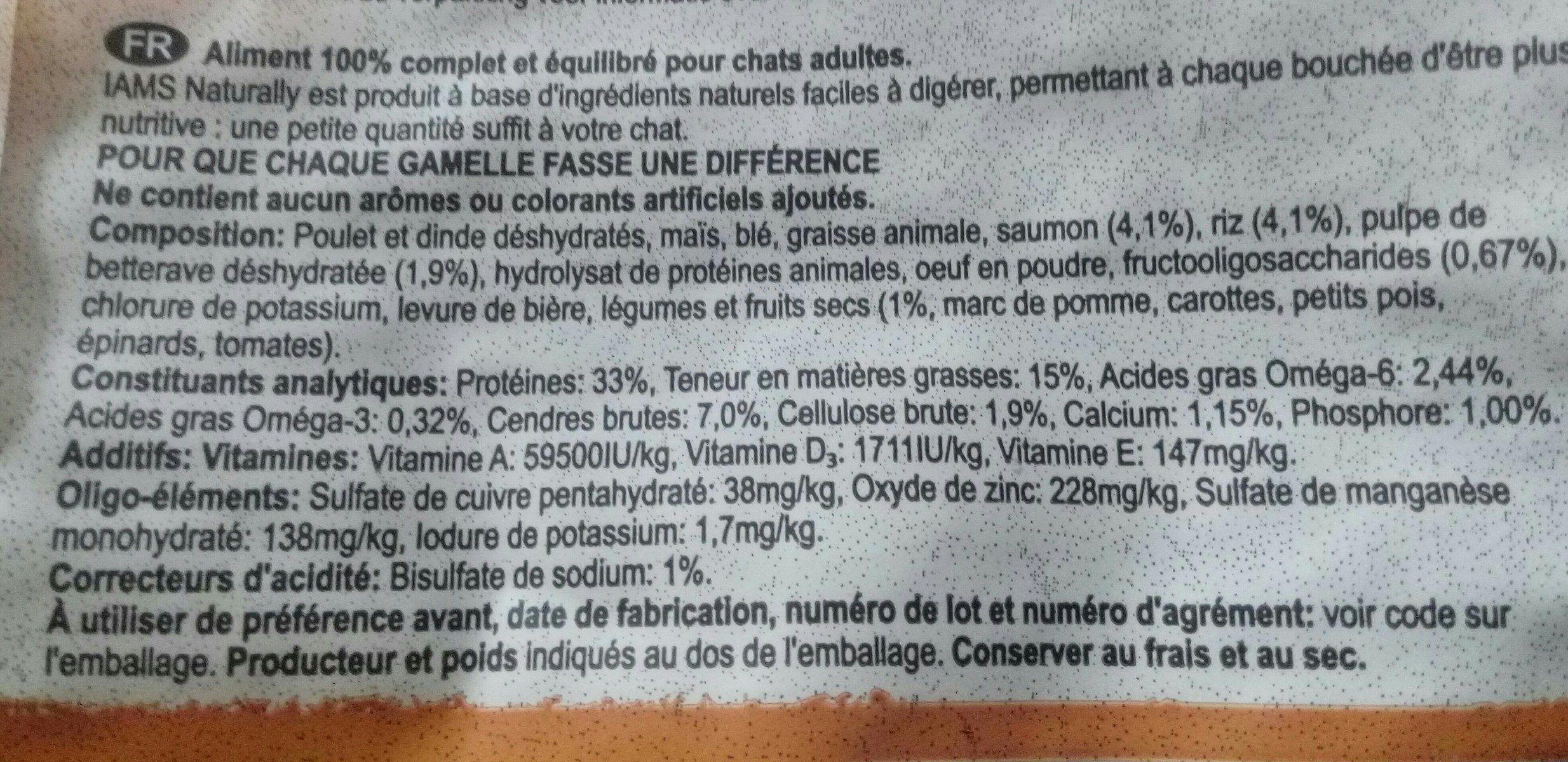 Iams Naturally Adult Cat Salmon and Rice - Ingredients - fr